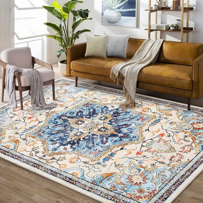 Vintage Area Rugs for Living Room, Oriental Medallion Rugs for Bedroom, Non-Slip Stain Resistant Soft Throw Rug Carpet