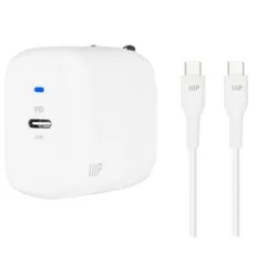 Monoprice iPad Pro Charging Bundle - 30W 1-port PD GaN Technology Foldable Wall Charger White, Power Delivery and 1.8m (6ft) Fast Charge USB-C Cable