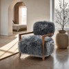 Sapphtopaz Modern Faux Fur Accent Chair with Raked Back & Wooden Arms Upholstered Comfy Bedroom Chair Soft Armchair for Living Room, Bedroom - 2 of 4