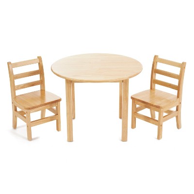 ECR4Kids 30 Inch Natural Hardwood Round Furniture Table with 2 Chairs, Play Set for Child Activities and Learning Projects for Classroom or Playrooms