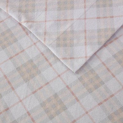 Twin Pink Plaid Cotton Flannel Bedding Set