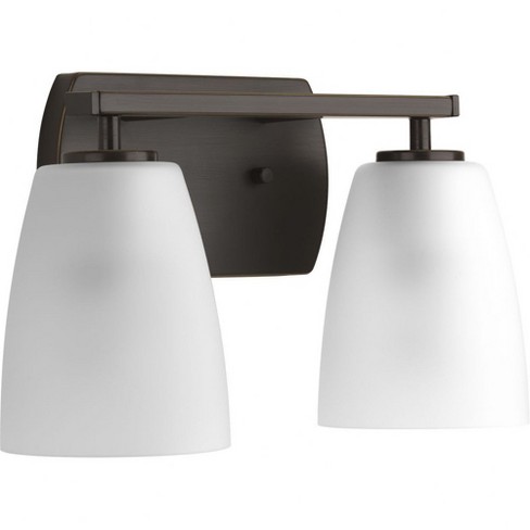 Progress Lighting Leap Collection 2-Light Bath Vanity in Brushed Nickel with Tapered Etched Glass Shades - image 1 of 2