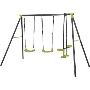 Whisen Three Seat Swing with Curved Boards, Sturdy Steel, Plastic Build, Easy Assembly, Gift for Kids - Green - 1 of 4