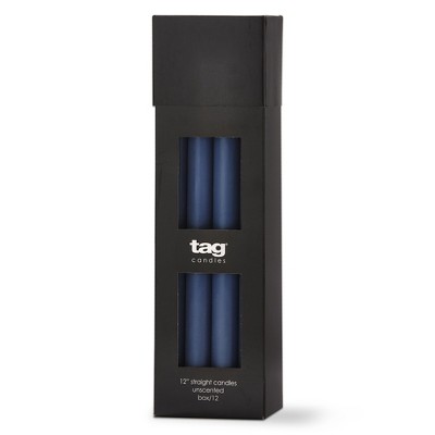 tag Set of 12 Color Studio 12" Denim Blue Straight Candles - Everyday Paraffin Wax Candles for Home Decor and Events