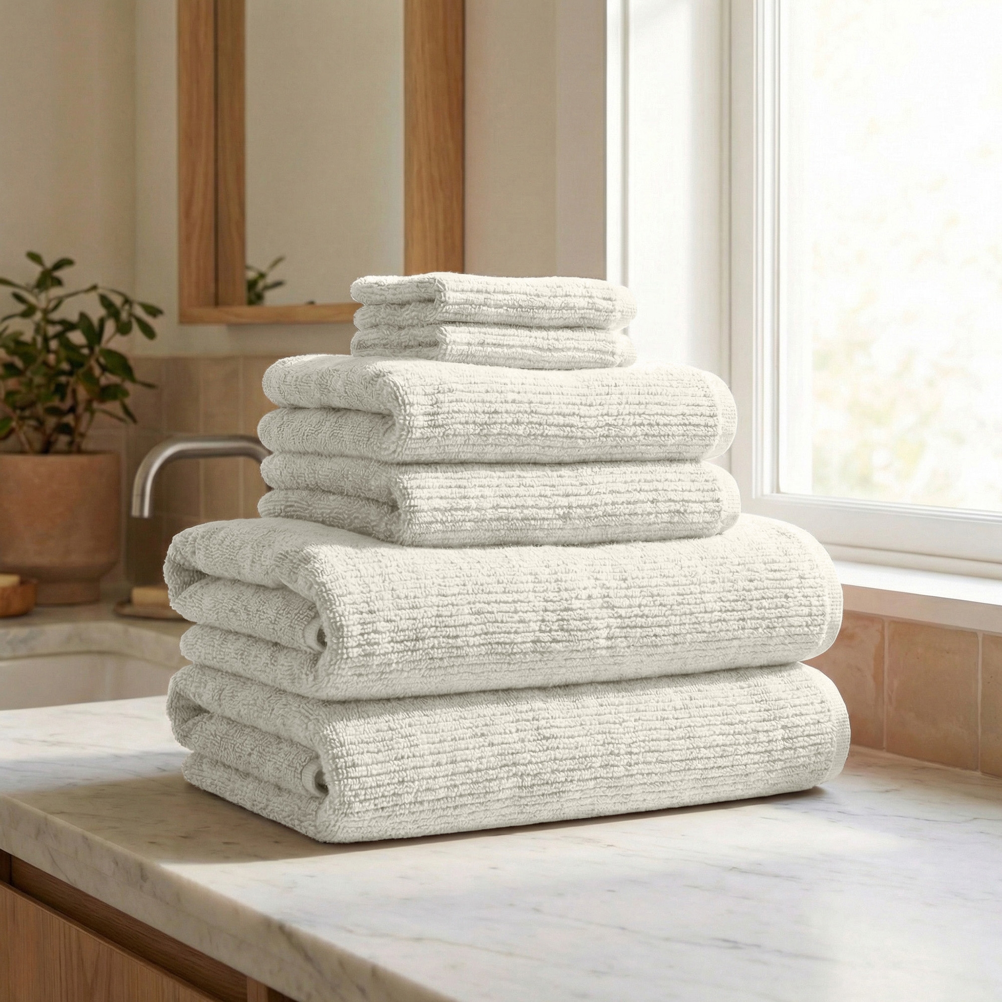 Turkish Cotton Textured 6-Piece Bath Towel Set - Great Bay Home (Cream)