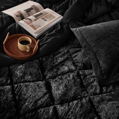 Black Twin Crushed Velvet Comforter Set with Decorative Pillow