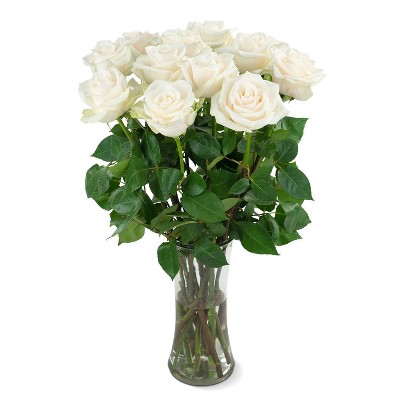 Dozen Fresh Cut White Roses With Vase : Target