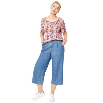 ellos Plus Size Lightweight Wide-Leg Crop Jeans