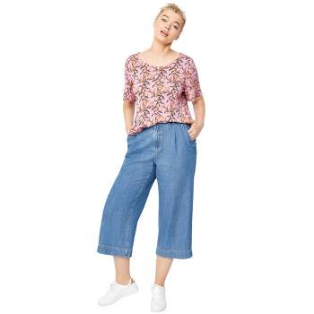 ellos Women's Plus Size Wide-Leg Crop Jeans