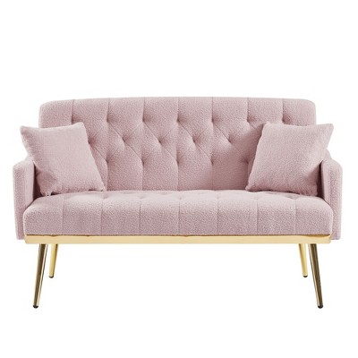 NicBex Teddy Fabric Loveseat Sofa Modern Upholstered Loveseat Couch with Metal Legs Small Tufted Sofa Couch for Bedroom,Living Room