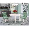 3-Piece Linen White Finish Round Solid Wood Top Dining Table Set - 2 of 4
