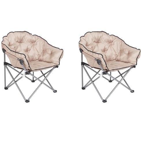 Mac Sports Foldable Padded Outdoor Club Chair with Carry Bag Beige 2 Pack