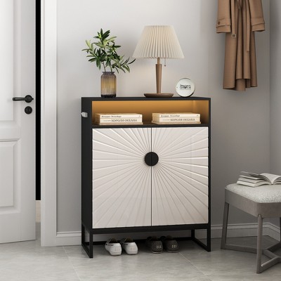 KTMBDW Shoe Cabinet with Doors, Modern 5-Tier Shoe Storage Cabinet for Entryway, Large Capacity Wooden Shoes Rack Organizer for Hallway, White