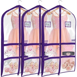 3 Pack 40" Clear PVC Dance Costume Bags, Upgraded with 4 Zipper Pockets & Large Back Pocket - 1 of 4