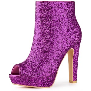 Allegra K Women's Glitter Platform Chunky Heeled Open Toe Ankle Boots - 1 of 4