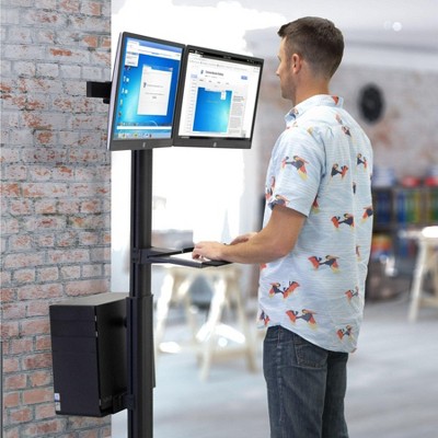 Adjustable Black Steel Mobile Dual Monitor Computer Cart