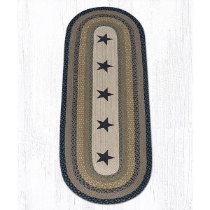 Earth Rugs Black Stars Oval Patch Rug, 2'x6', Braided Jute Runner with Primitive Americana Stars - 1 of 3