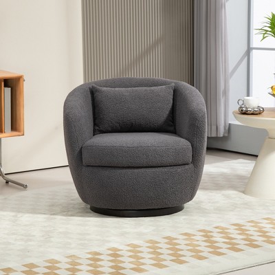 UPHA Upholstered Swivel Barrel Armchair with Storage Modern Living Room Side Chair for Bedroom/Office/Reading Spaces - Teddy Fabric