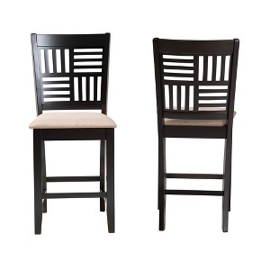 Set of 2 Deanna Fabric and Wood Counter Height Barstools Beige/Dark Brown - Baxton Studio: Upholstered Rectangle, Rubberwood Frame - 1 of 4