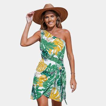 Women's Tropical Leaf One-Shoulder Wrap Dress - Cupshe