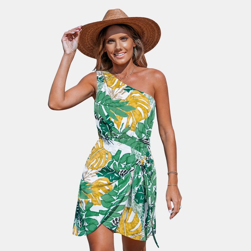 Women's Tropical Leaf One-Shoulder Wrap Dress - Cupshe, 1 of 5