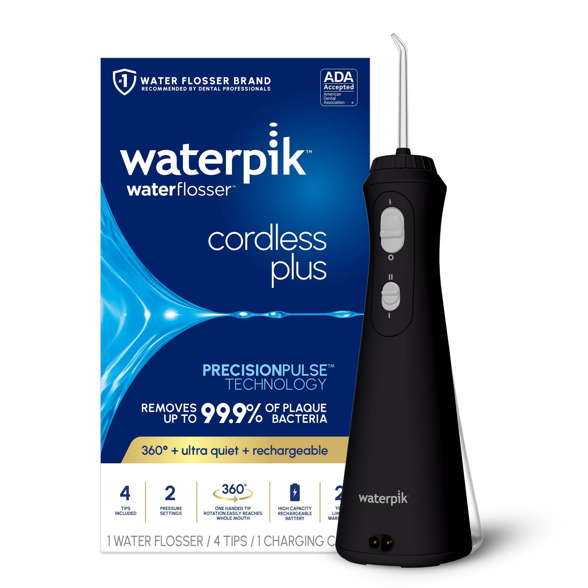 Waterpik Cordless Plus Rechargeable Water Flosser - WP-462 - Black
