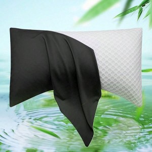 Cooling Side Sleeper Pillow Cases - Curved Bamboo Rayon, Breathable Soft, Queen Size 20x30 Inches, Black - 1 of 4