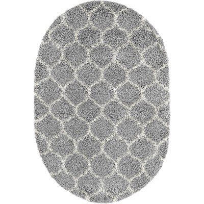 Gray Oval 4' x 6' Trellis Shag Synthetic Area Rug