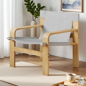 Wide Linen Mid-Century Lounge Chair with Washable Cover - 1 of 4