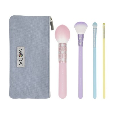 MODA Brush Posh Pastel 5pc Complete Face Makeup Brush Set, Includes - Pointed Blush, Highlighter, Shader, and Lip Brushes