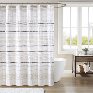 Cotton Shower Curtain Featuring a Modern Abstract Chevron Print - 1 of 4