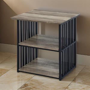 Royal Hampton 23 Inch Nightstand, 2 Shelves, Metal Base, MDF, Antique Oak and Black - 1 of 4
