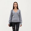 Anna-Kaci Women’s Ribbed Knit Wrap Front Top with Textured Fabric, Long Sleeves and a V-Neckline - 2 of 4