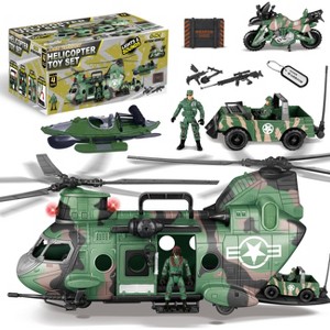 Joyfy 10-in-1 Military Helicopter Toy Set with Lights & Sounds – Includes Army Trucks, Boat, Motorcycle, Soldiers，Christmas Birthday Gift for Kids - 1 of 4
