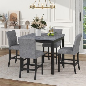 Rectangular Dining Table Set Of 5, Rectangular Tabletop Kitchen Table Set With Footrest & 4 Upholstered High-Back Chair, Dining Table Set - 1 of 4