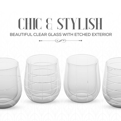 Fifth Avenue Clear Etched Double Wall 9 oz Water Glasses Set