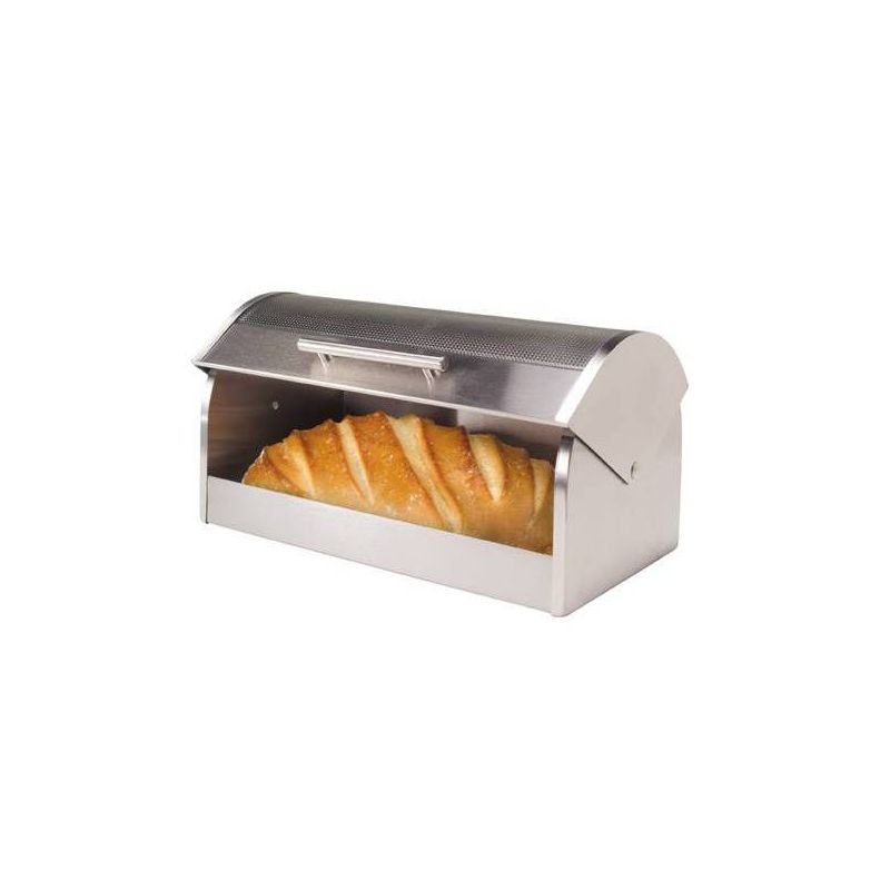 Oggi Stainless Steel Breadbox with Tempered Glass Roll Top Lid, 2 of 5