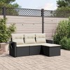 vidaXL 4 Piece Patio Sofa Set with Cushions Black Poly Rattan - Black and Cream - 2 of 4