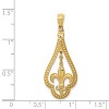 Black Bow Jewelry 14k Yellow Gold Milgrain Fleur De Lis Dangle Pendant, 14 x 33mm - 2 of 4