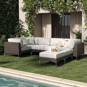 LayinSun Wicker Rattan Patio Furniture Set, Deep Seating Outdoor Modular Sectional Sofa Conversation Set with Thick Cushions - 1 of 4