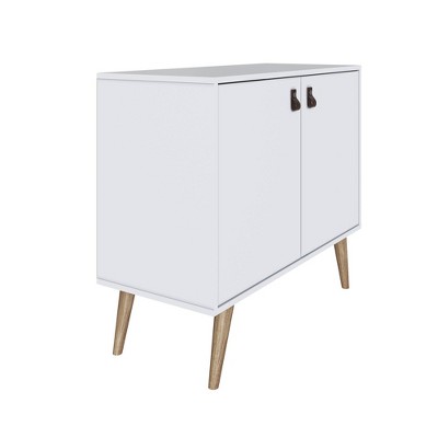 White Eucalyptus Wood Buffet Sideboard with Faux Leather Handles