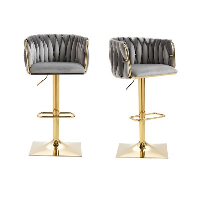 20.5" Vintage Velvet Counter Height Bar Stools Set of 2 with Back and Footrest for Kitchen, Dining Room, or Bar