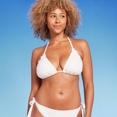 Women's Crochet Halter Triangle Bikini Top - Shade & Shore™ Off-White M