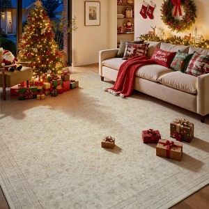 MontVoo Washable Non-Slip Vintage-Inspired Area Rug Beige - 1 of 4