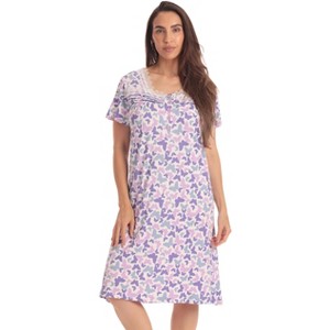 Dreamcrest Womens Nightgown with Lace Trim  Short Sleeve Sleepwear Pajamas with Stretch  Solids & Prints - 1 of 3