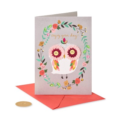 BLANK CARD Owls in Tree 3D HANDMADE PAPYRUS CARD $8 Retail 