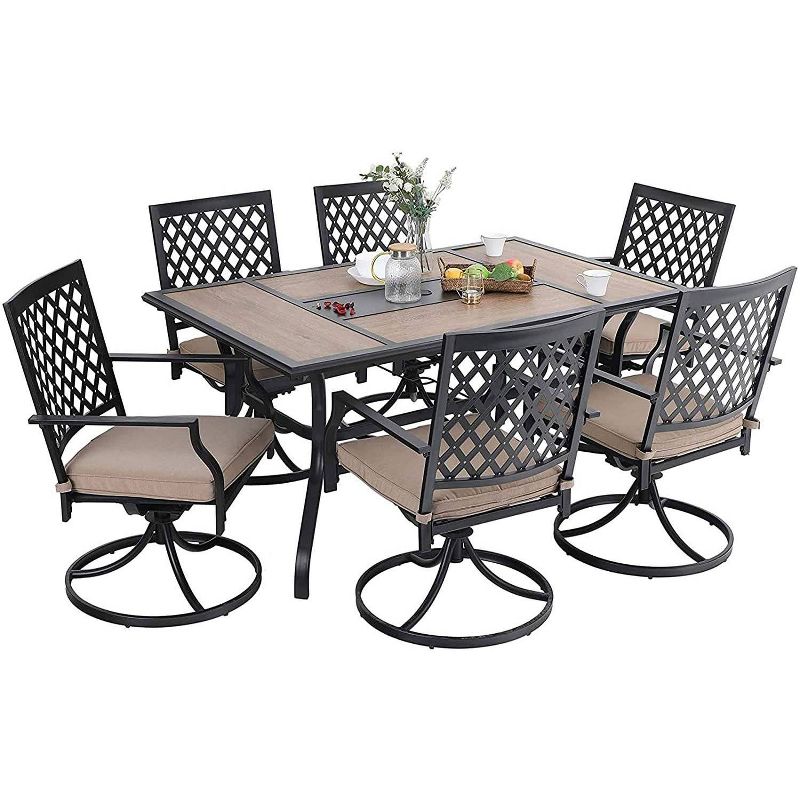 7pc Outdoor Dining Set, Weather-Resistant, Swivel Chairs, Umbrella-Compatible Table - Captiva Designs, 3 of 12