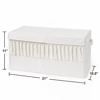Ivory Boho Fringe Fabric Storage Toy Bin with Lid