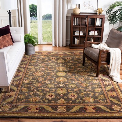 Handmade Green and Gold Tufted Wool Area Rug, 7' 6" x 9' 6"