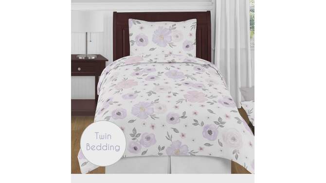 Sweet Jojo Designs Girl Baby Swaddle Blanket Watercolor Floral Purple Pink and Grey, 2 of 7, play video